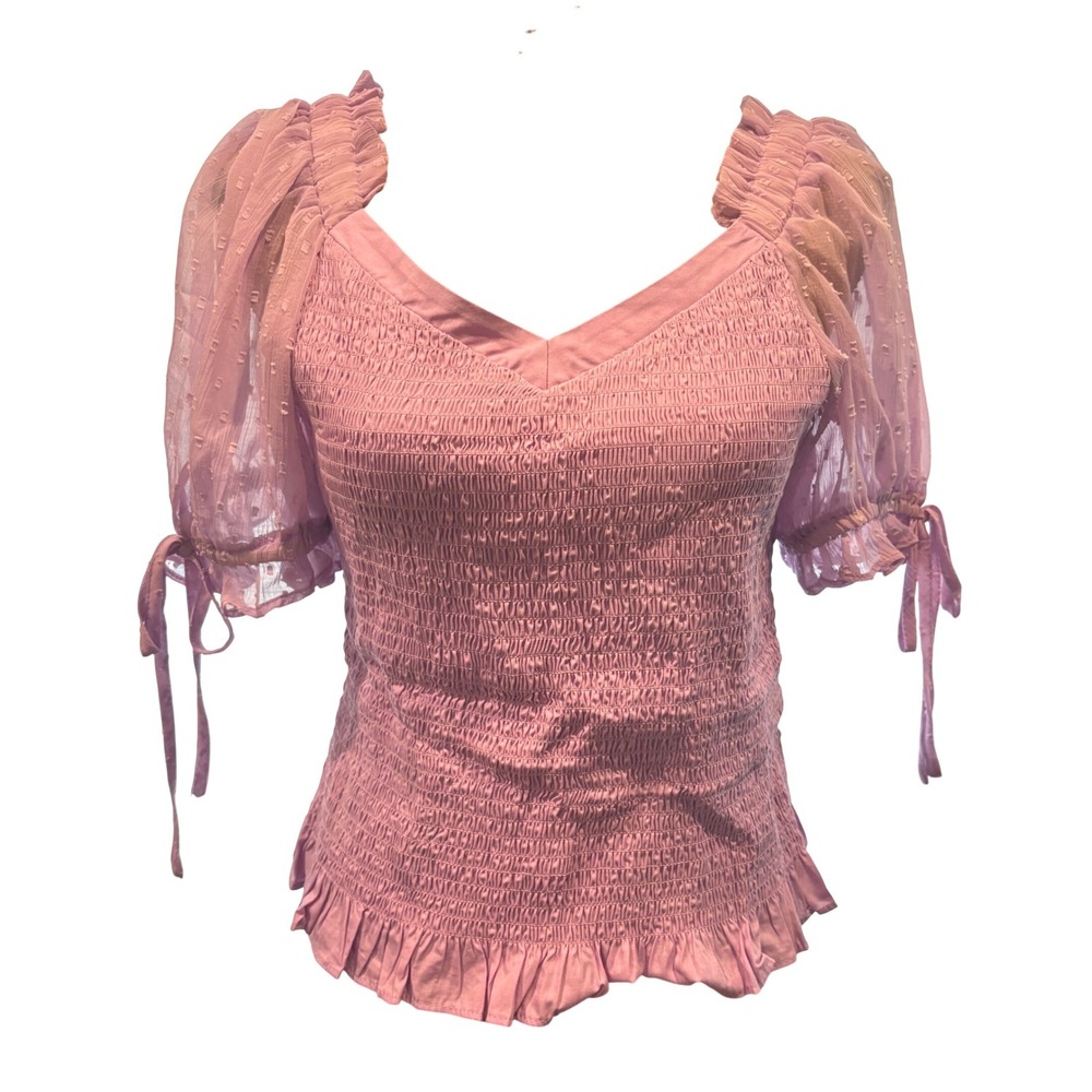 CeCe Lilac Smocked Puff Sleeve Blouse Pastel Cottagecore Spring Romantic Medium